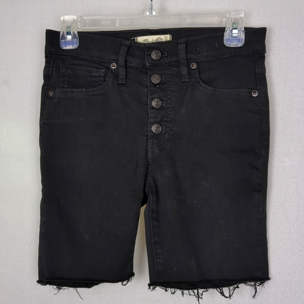 MADEWELL Women's Black Mid-Rise Skinny 9" Denim Shorts